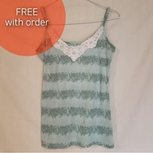Green floral pattern tank top lace cami camisole S